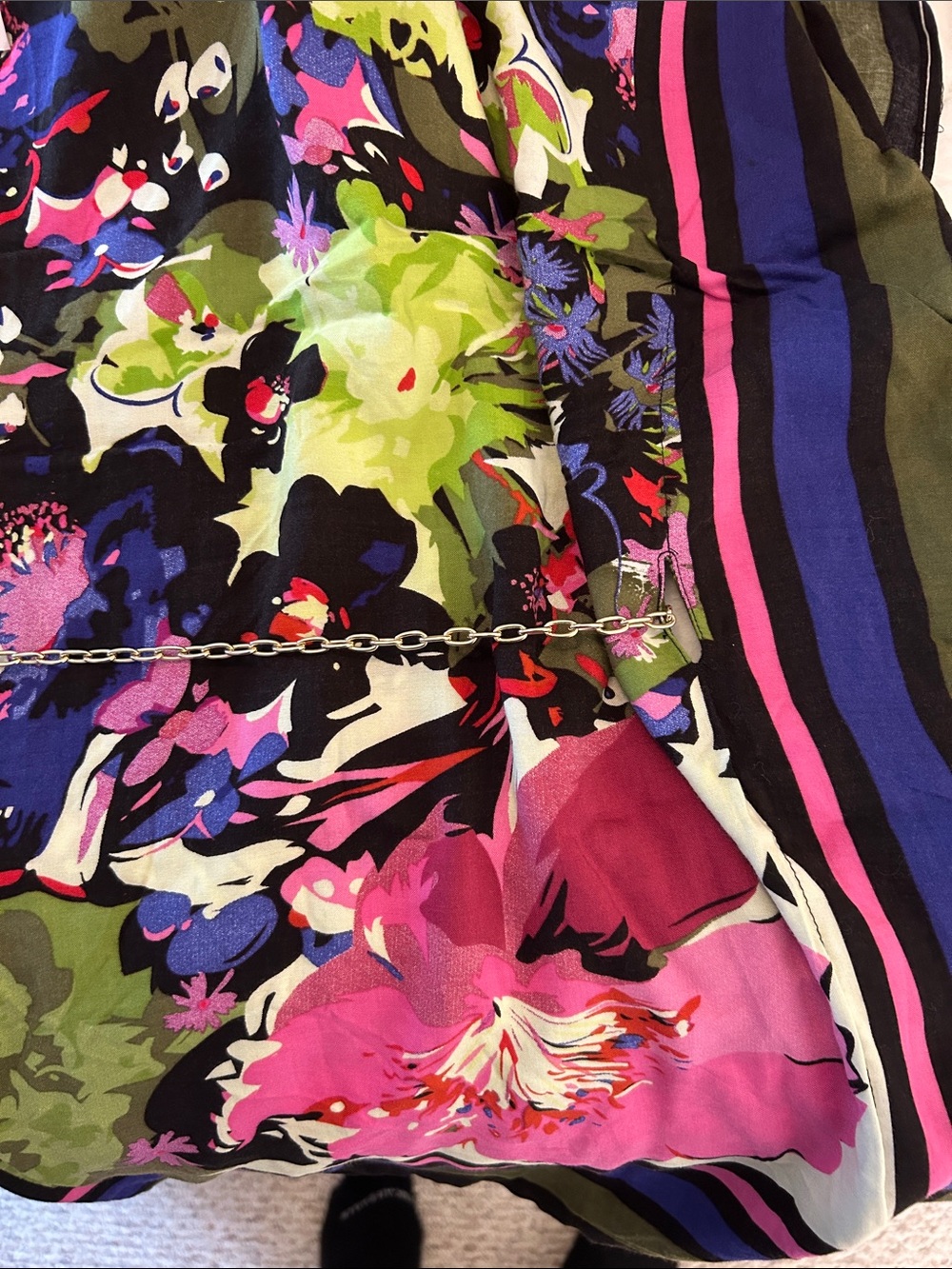 Unique Spectrum Olive, Pink & Blue Floral Tunic and metal belt 3X - Picture 7 of 8